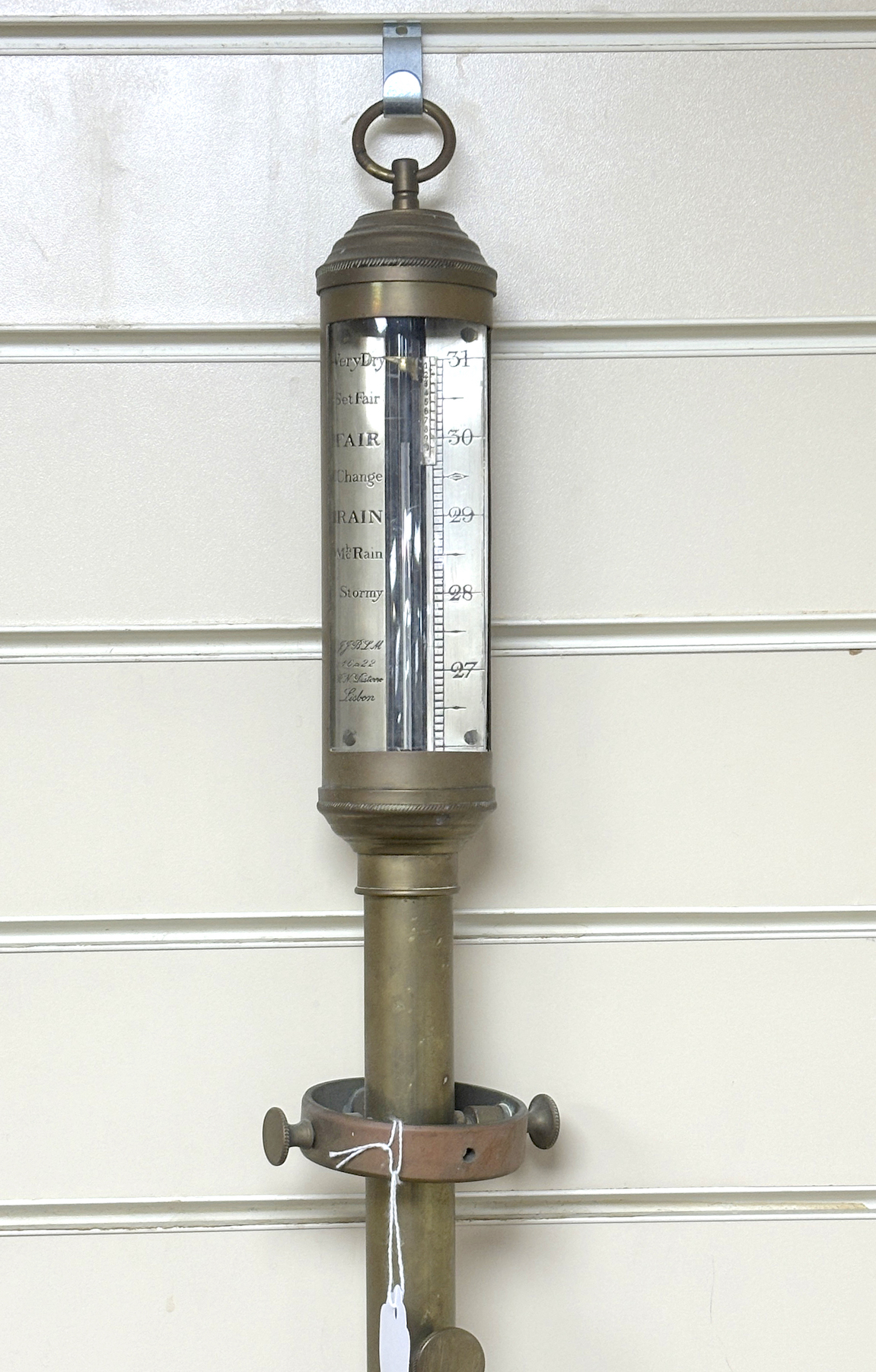 A brass ship's barometer with gimbal mount, height 95cm
